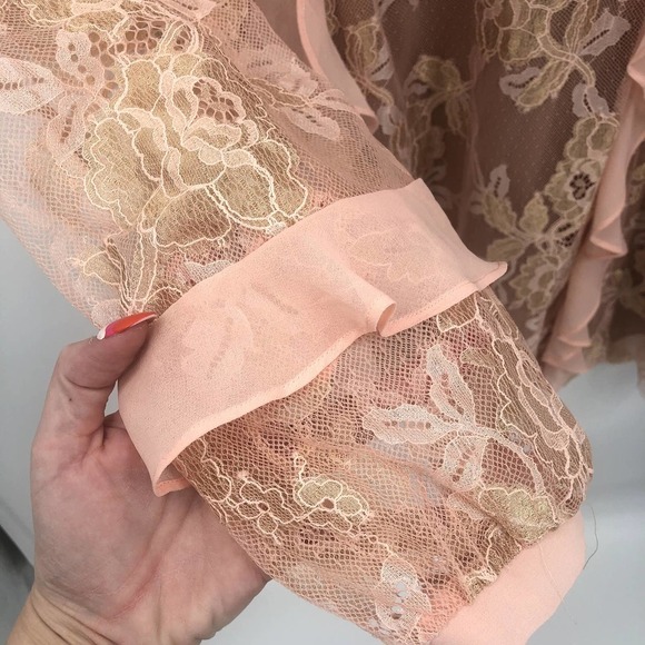 FOR LOVE & LEMONS Dress Bumble Pink Nude Ruffle Lace Mini Dress Size Large NEW - Picture 4 of 13